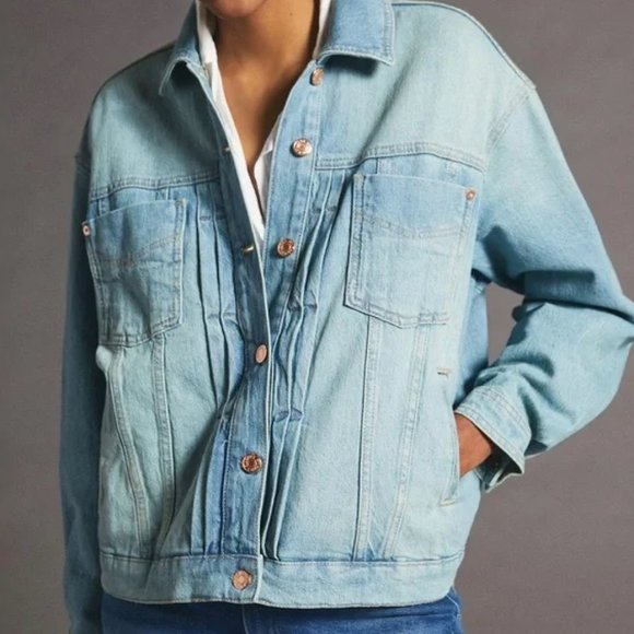Pilcro Anthropologie Comeback Boyfriend Denim Jacket color Denim Light sz Medium - Picture 2 of 3